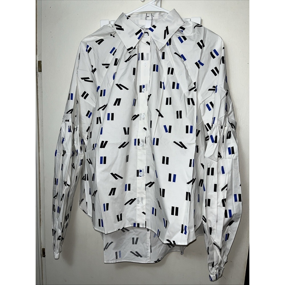 The Drop Black / Blue Pattern Button Up Blouse Long Sleeve Size Medium
